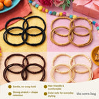 Boho Hair Ties, 20-Pack (4 Styles) Cute Elastic Bands for Thick or Thin Hair, No-Damage Stretch Bracelets, Brown Hair Accessories for Women & Girls (Rainbow Caravan)
