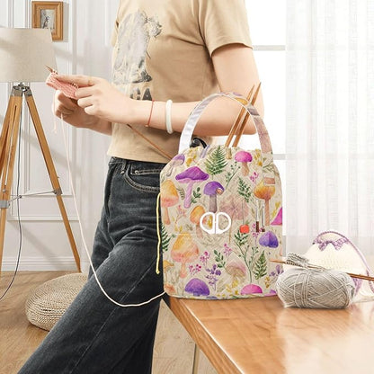 Mushroom Colorful Pattern Yarn Bag Small Crochet Bag Drawstring Yarn Storage - Image 6
