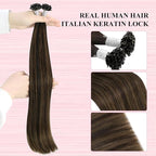 YoungSee Utip Hair Extensions Human Hair Brown Balayage U Tip Human Hair Extensions Ombre Dark Brown to Browns Hot Fusion Hair Extension 22In Ktip Extensions 1G/S 50G for Long Hair