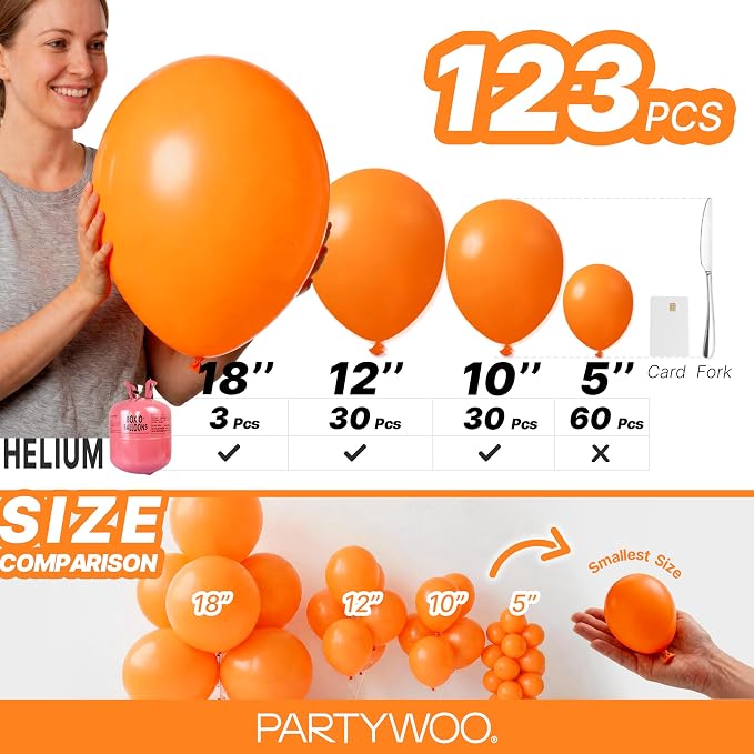 PartyWoo Orange Balloons 123pcs Fall Latex Helium Balloons Different Sizes | 18 - Image 6