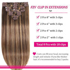 Kinky Straight Human Hair Clip Ins 120g 8pcs 22inch,Soft & Natural Straight Double Weft for Women #P427 Chocolate Brown to Honey Blonde Hair Extensions Real Human Hair Clip Ins