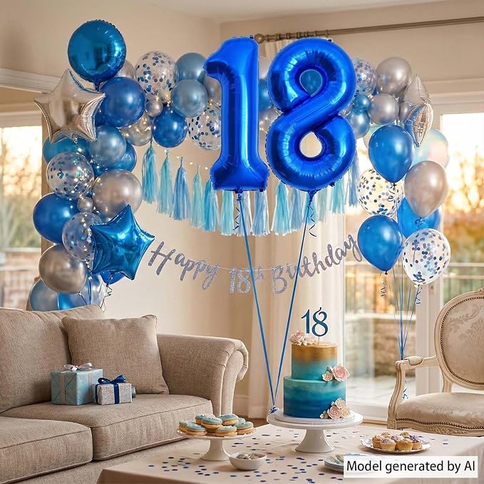 Navy Blue Number 18 Balloon 40 Inch, Shiny Foil Adulthood Party Supplies | - Image 6