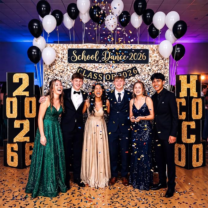 Queekay 8 Pcs HOCO 2026 Column Decorations Homecoming 2026 Gold Black Backdrop - Image 6
