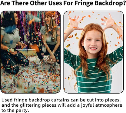 JINSUI Orange Fringe Backdrop 3.3x8.2ft, 2 Pack Foil Tinsel Curtains Decor | - Image 8