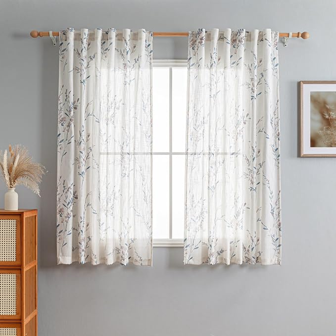 MYSKY HOME Sheer Floral Curtains 63 Inch Long - Image 2