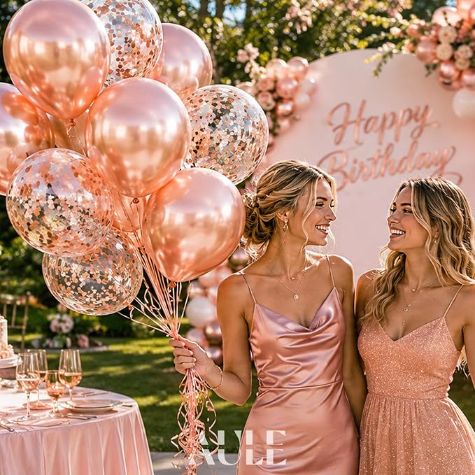 AULE 42Pcs Metallic 12 Inch Rose Gold Confetti Balloons Set | Rose Gold Party - Image 2