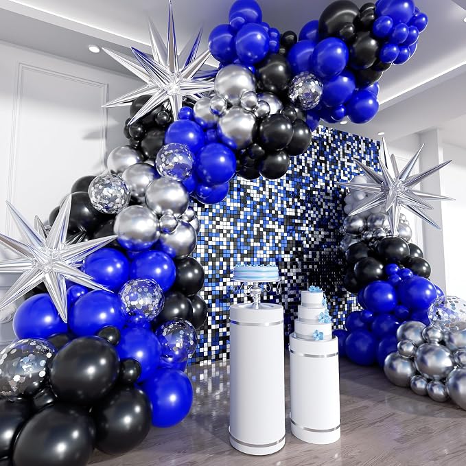 Blue and Black Balloon Arch Kit, Different Size Balloons by ADOINBY
