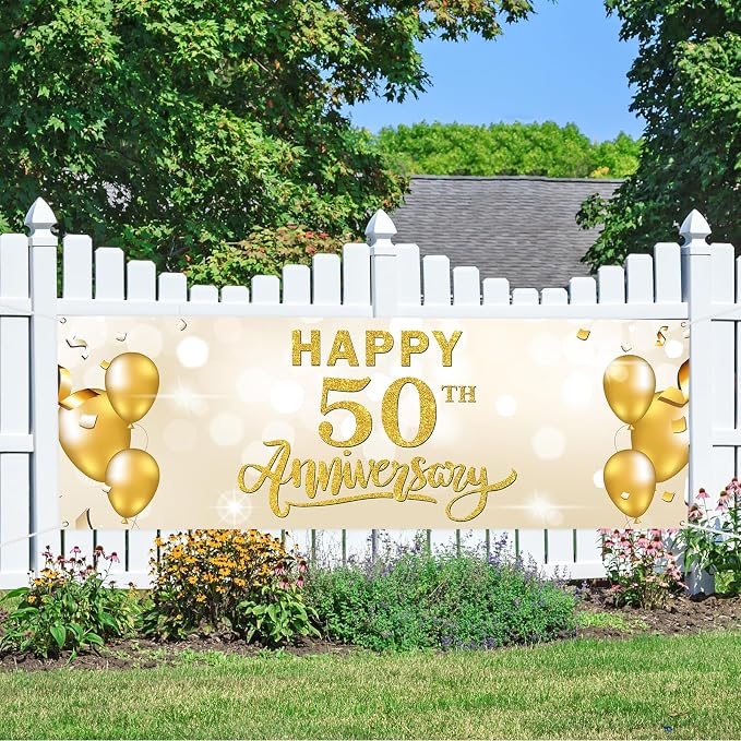 Large Happy 50th Anniversary Banner Fifty Themed Garden Backdrop Banner Company - Image 5