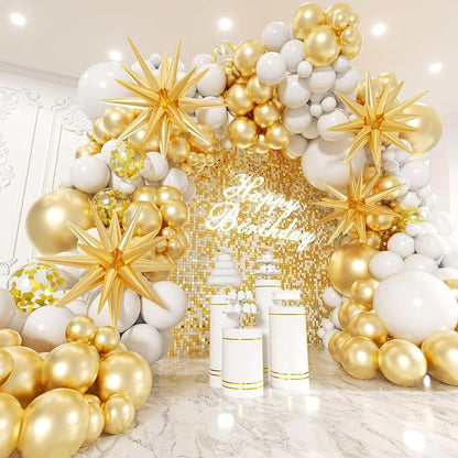 White and Gold Balloons Garland Arch Kit by Unknown
