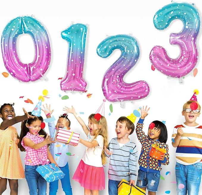 Number 2 Foil Balloon with Crown, 40-Inch Gradient | Gradient star print number - Image 3