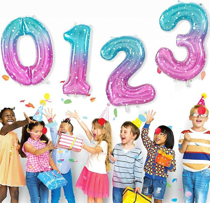 Number 2 Foil Balloon with Crown, 40-Inch Gradient | Gradient star print number - Image 3