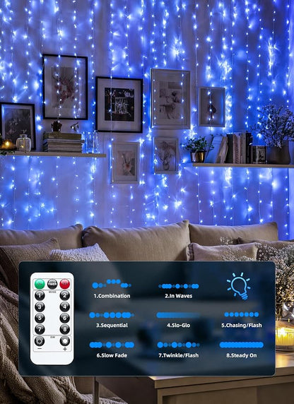Brightown 300 LED Blue Fairy Curtain Lights, 9.8ft x 9.8ft String Lights | USB - Image 5