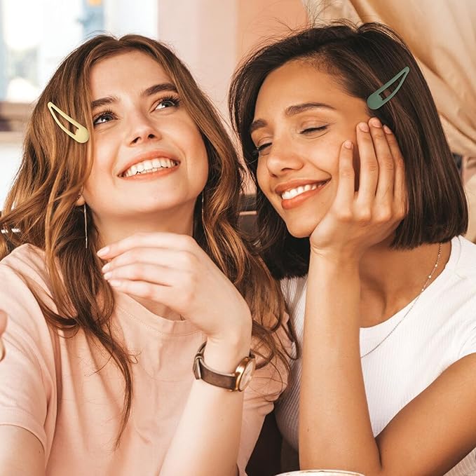 24 PCS 2.36 In Metal Snap Hair Barrettes For Women Water Drop Shape Hair Clips For Thick Thin Fine Hair,Matte Black Brown Gray Yellow Green Khaki