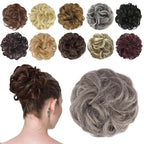 FESHFEN Messy Bun Hair Piece - Elastic Wavy Curly Hair Bun Scrunchies Extensions Synthetic Chignon Hairpieces for Women Girls, Salt and Pepper 1.5 oz