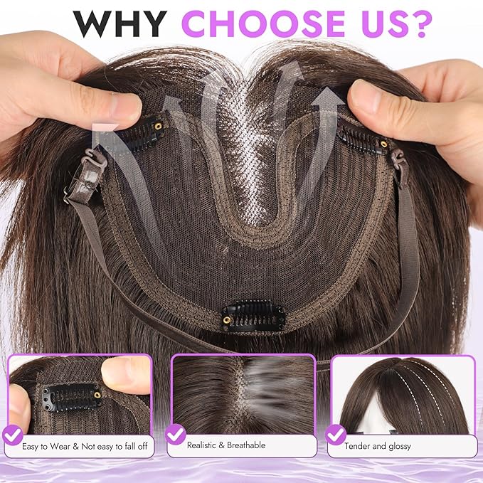 Hair Topper for Women Clip in Bangs – 18 Inch Medium Length Straight 360° Full Coverage Ombre Blonde,Synthetic Natural Looking Piece for Thinning Hair