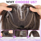 Hair Topper for Women Clip in Bangs – 18 Inch Medium Length Straight 360° Full Coverage Balayage Dark Brown to Chestnut,Synthetic Natural Looking Piece for Thinning Hair