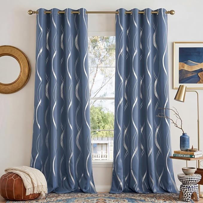NICETOWN Stone Blue Decorative Curtains Blackout 84 inch Length by NICETOWN