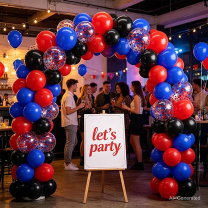 Zesliwy Red Blue Black Balloons Set, Party Decoration | Dark Royal Blue Black - Image 7