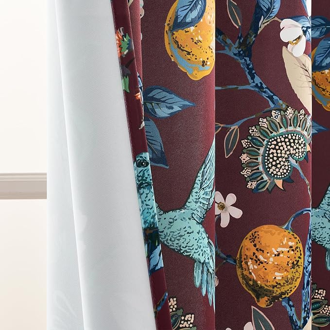 Rust Vintage Floral Curtains 84 Inch Long Luxury Whimsical Euro Flower Lemon - Image 9