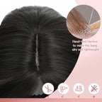 CROWN GUIDE 12 Inch Hair Toppers for Women with Thinning Hair - Synthetic Clip in Topper with Bangs Breathable Hairpiece 6.5x6.5 Base, Instantly Adds Volume & Wiglets Full Coverage (Black Brown)