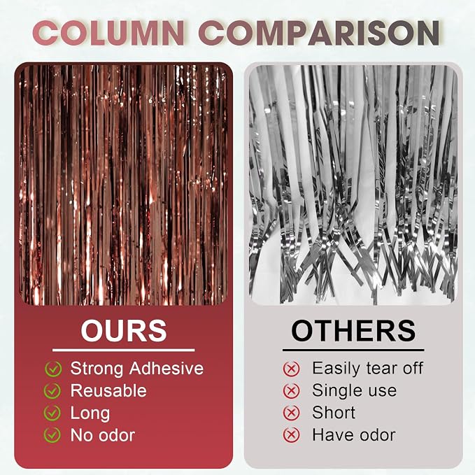Voircoloria Brown Foil Fringe Backdrop Curtains, 2 Pack | Tinsel Streamers - Image 3