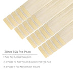 WENNALIFE Tape in Hair Extensions Human Hair, 20pcs 50g 16 inch Platinum Blonde Remy Hair Extensions Straight Human Hair Tape in Extensions Skin Weft Tape Extensions Human Hair