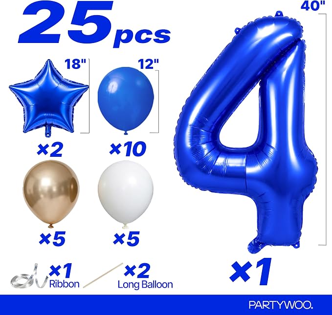 PartyWoo Number Balloons 40 Inch Blue Number 4 Kit - Image 2