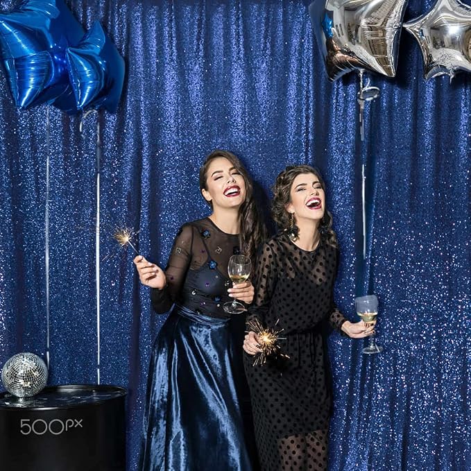 PartyDelight Navy Blue Sequin Backdrop 6x6ft Sparkly Photo Curtain | 4 Inch Rod - Image 8