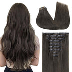 GOO GOO Clip in Hair Extensions Real Human Hair, Remy Human Hair Extensions Clip ins for Women, Natural Human Hair, 14inch 130g 9Pcs, 1C Mocha Brown