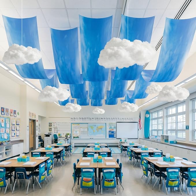 VioraWhite 13 Pcs Blue Sky White Cloud Ceiling Decor Include 12 x 2 ft - Image 2