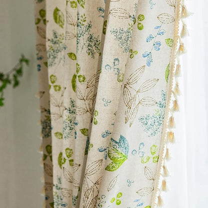 ENJOYBRIDAL Leaf Curtains 96 Inch Length 2 Panels Tassel Boho Semi Sheer Drapes by ENJOYBRIDAL