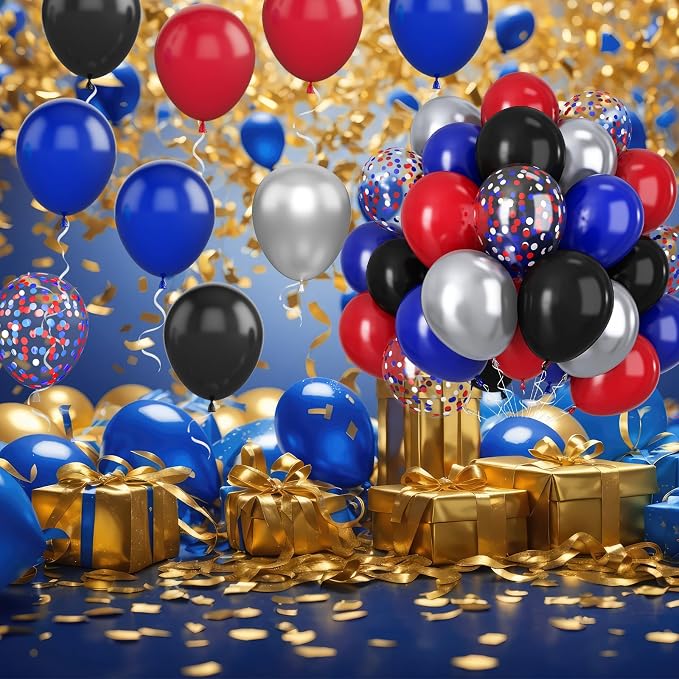 Red Blue Black Balloons, 12 Inch Red Black and Royal Blue Balloons, Metallic - Image 3
