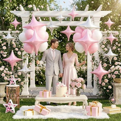 Pink Silver Star Balloons, 26 Inch and 10 Inch Silver Stars Shaped Balloon - Image 7