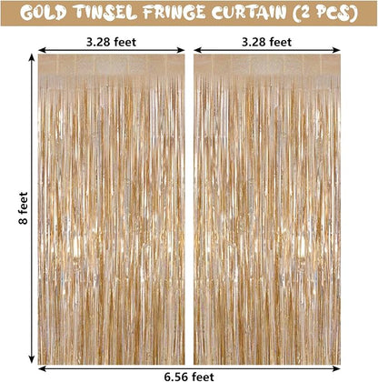 Champagne Tinsel Foil Fringe Curtain, 2 Pack 3.3 x 8.2 Ft Metallic Glitter - Image 3