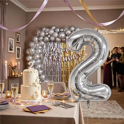 Number Balloons Silver Party Balloon - Image 6