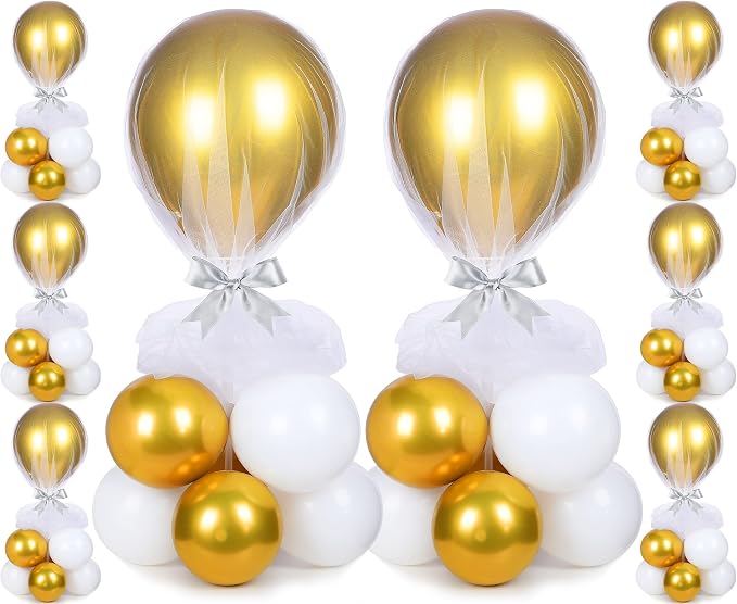 BBTO 8 Set Gold and White Table Centerpieces Balloons Stand Kit, Latex Balloons by BBTO