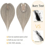 SEGO Grey Hair Toppers for Women Real Human Hair No Bangs, Salt and Pepper Hair Topper, 7 * 13 CM Silk Base Clip In Top Pieces Add Volume -12 Inch G3 Light Grey Mix