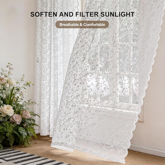 Anmao Vintage Lace Sheer Curtains 72 Inches Long - Image 2