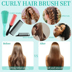 hair Brush Set for Afro America/African Hair, Textured 3a to 4c -Detangler Brush,9 row hair brush,Wide Tooth Comb,Rat Tail Comb (Green)