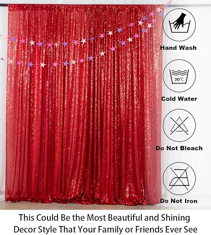 ShinyBeauty Sequin Curtain Red 4FTx8FT Sequin Photo Backdrop Red Sequin - Image 5