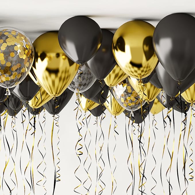 NiHome 237PCS Black and Gold Balloon Set, Includes Metallic, Confetti and - Image 7