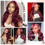 2x6 HD Lace Closure Human Hair Body Wave 99J Burgundy Dark Red Wine Color Transparent Lace Closure 2x6 Long Deep Middle Part 100% Raw Virgin Human Hair 16 Inch 150% Density