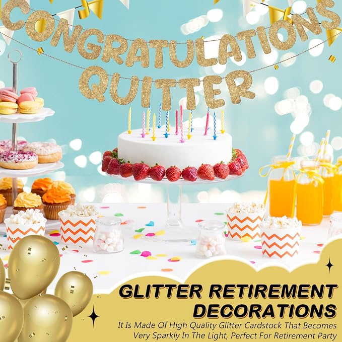 Fulmoon Pre Strung Congratulations Quitter Glitter Banner Funny Retirement - Image 7