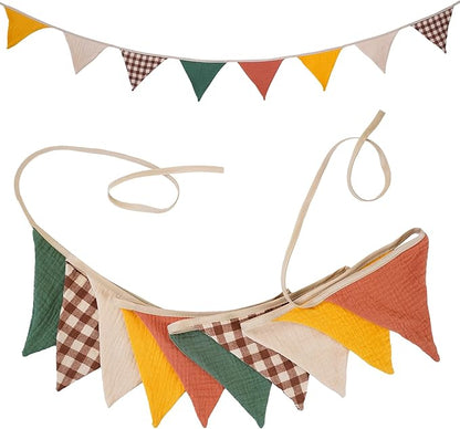 2Pcs Triangle Bunting Flag No-DIY Cotton Fabric Garland Reusable Party Banner by DIAKOPES