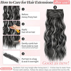 KooKaStyle Clip in Hair Extensions Long Wavy 4PCS Thick Hairpieces Synthetic Highlight Hair Extensions Black and White Mix Fiber Double Weft Natural 20Inch for Women