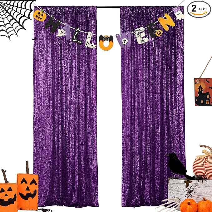 Hahuho Purple Sequin Backdrop Curtain, Party Decoration（2 Panels, 2FT x 8FT by Hahuho