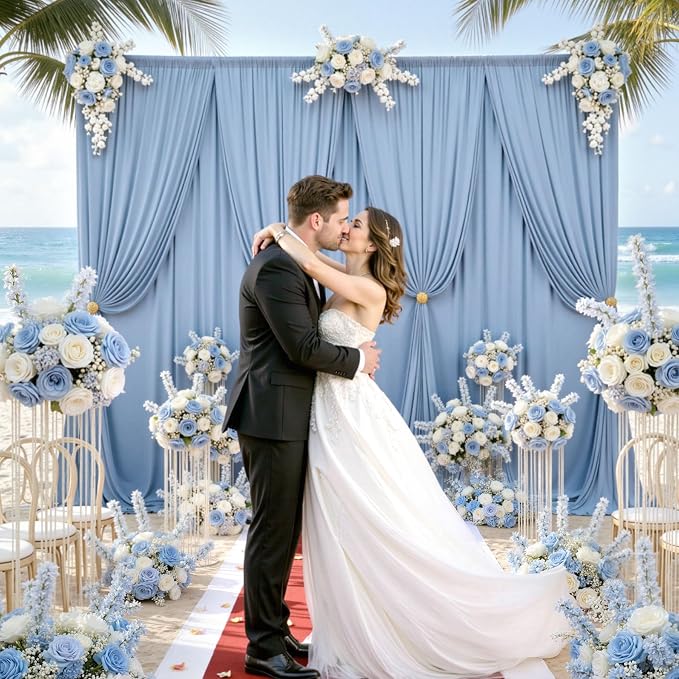 50ftx10ft Wrinkle Free Dusty Blue Backdrop Curtains - Image 5