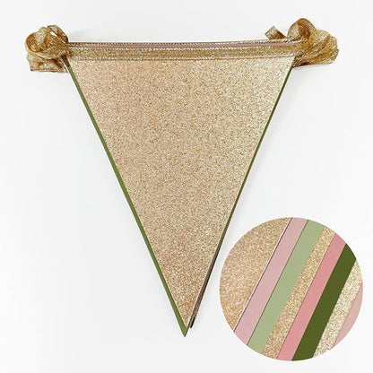 Sage Green Dusty Rose Pink Champagne Gold Pennant Banner Flag Hanging Glitter - Image 3