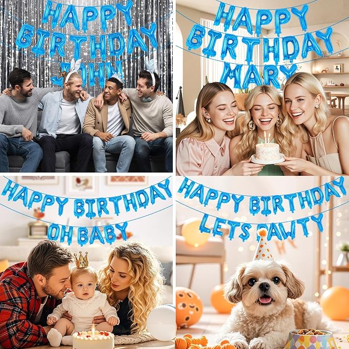 65 Pcs Blue Happy Birthday Balloons, 2 Sets A-Z Blue Letters Foil Balloons - Image 6
