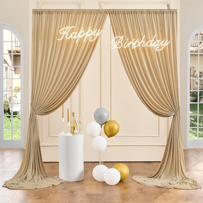 10ft x 10ft Wrinkle Free Champagne Backdrop Curtains - Image 7